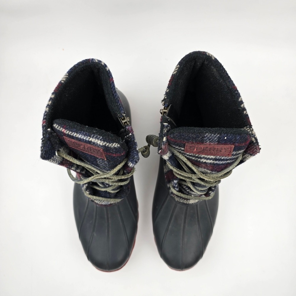 Sperry Saltwater Duck‎ Boots Womens 10 M Blue Red Wool Plaid Waterproof Rubber - Picture 7 of 12